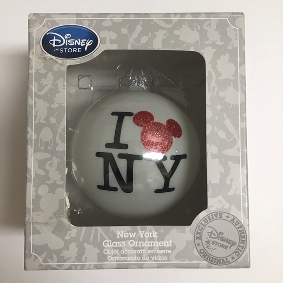 NEW Disney Store Authentic I LOVE NEW YORK Glass Christmas Ornament Mickey Ears - Picture 1 of 16